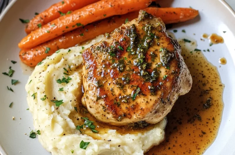 Garlic Herb Chicken with Creamy Mash & Roasted Carrots