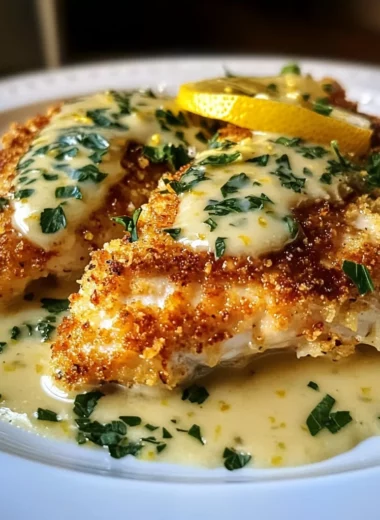 Lemon Pecorino Crusted Chicken with Creamy Lemon Sauce