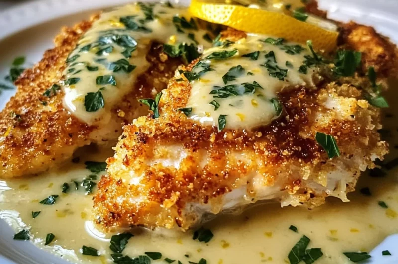 Lemon Pecorino Crusted Chicken with Creamy Lemon Sauce