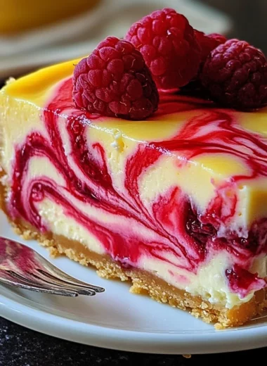 Luscious Lemon Raspberry Swirl Cheesecake