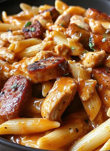 One-Pot Maple Honey BBQ Chicken & Sausage Pasta