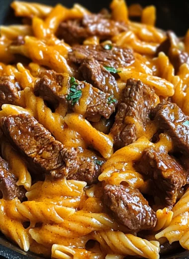 One-Skillet Spicy Honey BBQ Steak Pasta