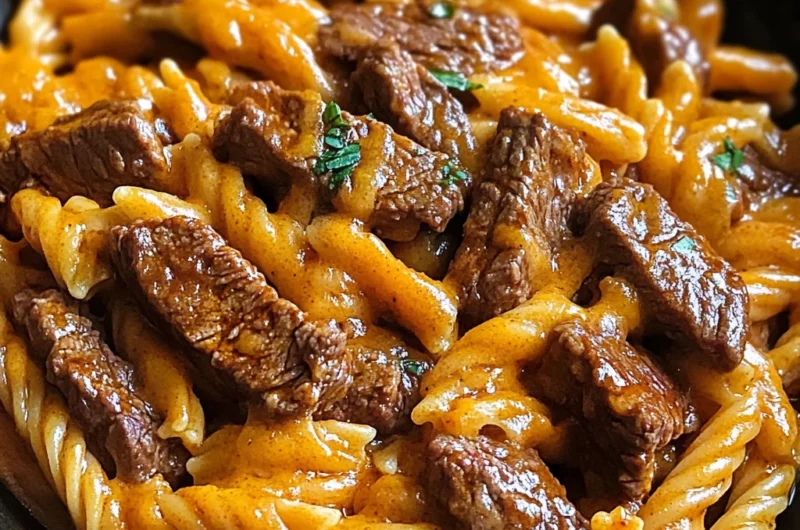 One-Skillet Spicy Honey BBQ Steak Pasta