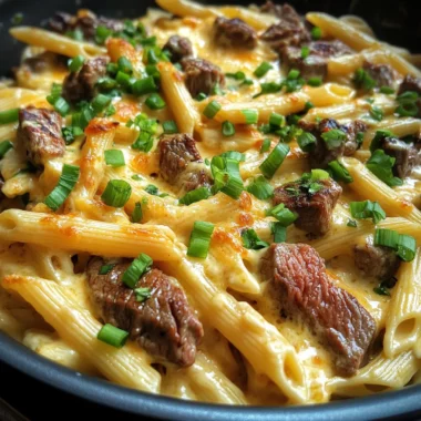 One Pan Bold Buffalo White Cheddar Steak Pasta