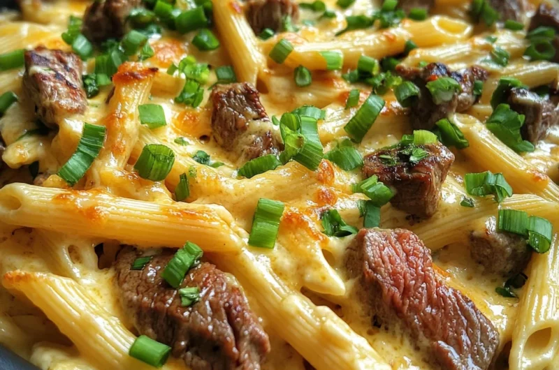 One Pan Bold Buffalo White Cheddar Steak Pasta