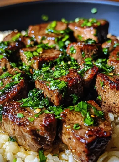 One Skillet Garlic Butter Steak Bites and Rice