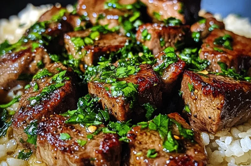 One Skillet Garlic Butter Steak Bites and Rice