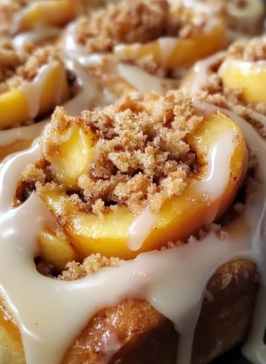 Peach Cobbler Cinnamon Rolls With Crumb Topping for Blissful Mornings