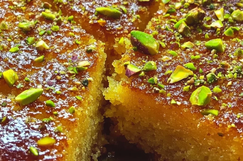 Saffron Pistachio Basbousa Recipe: A Middle Eastern Delight