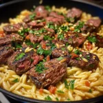 Smoky Buffalo Garlic Butter Steak and Orzo Skillet