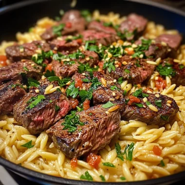 Smoky Buffalo Garlic Butter Steak and Orzo Skillet