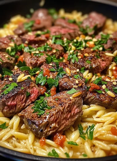 Smoky Buffalo Garlic Butter Steak and Orzo Skillet