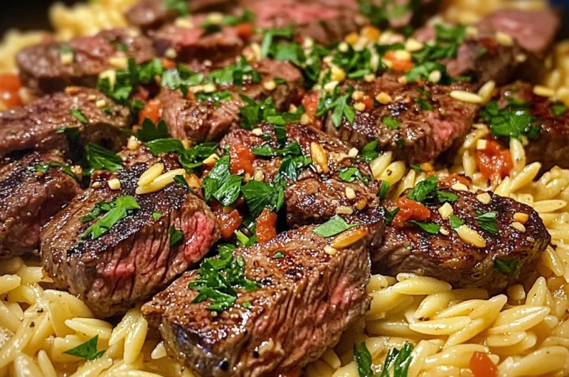 Smoky Buffalo Garlic Butter Steak and Orzo Skillet