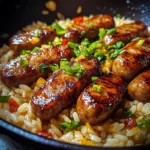 Sticky Garlic Butter Sweet Chili Sausage Rice Skillet