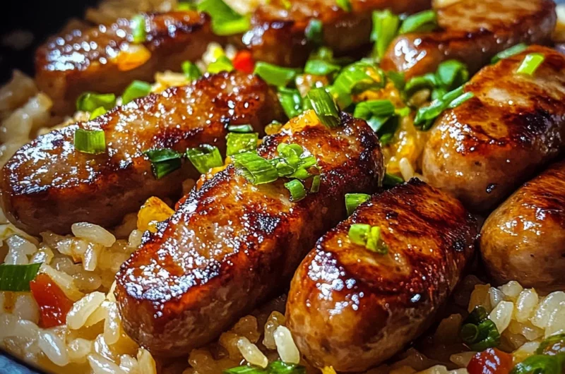 Sticky Garlic Butter Sweet Chili Sausage Rice Skillet