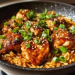 Sticky Sweet Garlic Butter Chili Chicken Orzo Skillet
