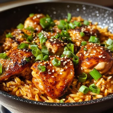 Sticky Sweet Garlic Butter Chili Chicken Orzo Skillet