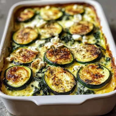 Zucchini Spinach Feta Casserole with a Golden Cheese Crust