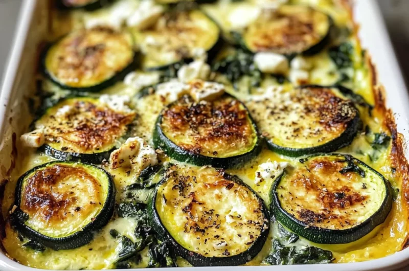 Zucchini Spinach Feta Casserole with a Golden Cheese Crust